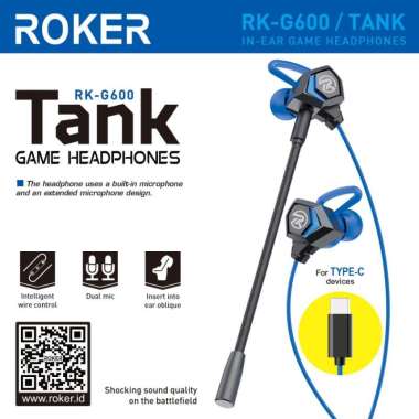 HEADSET - EARPHONE GAMING ROKER TANK RK-G600 - HANDSFREE GAMERS  TYPE-C