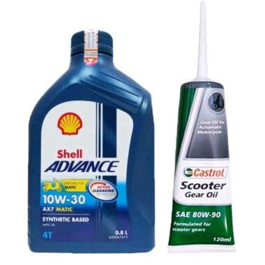 PAKET OLI SHELL ADVANCE AX7 MATIC 10W30 + OLI CASTROL GEAR| SEMUA MATIC OK