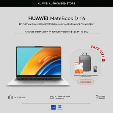 HUAWEI MateBook D16 Laptop | 16GB + 1TB | Intel® Core™ i5/i9 | Silver D16 Core i9
