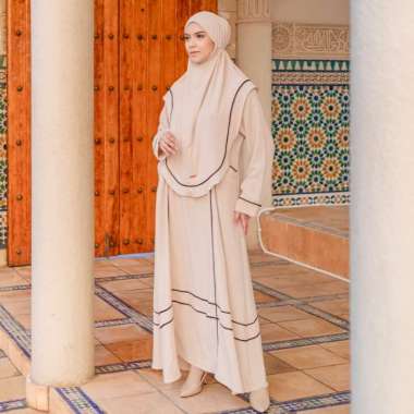 Lozy Hijab - Hanisa Abaya Set (Gamis Umroh Abaya Set Kerudung) Ivory