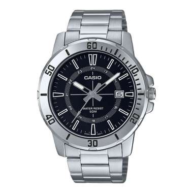 Jam Tangan Pria Casio General MTP-VD01D-1CVUDF Enticer Men Black Dial Stainless Steel Band