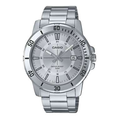 Jam Tangan Pria Casio General MTP-VD01D-7CVUDF Enticer Men Silver Dial Stainless Steel Band