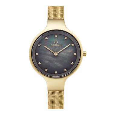 Jam Tangan Wanita Obaku V173LXGJMG Sky Dusk Grey Mother Of Pearl Dial Gold Mesh Strap