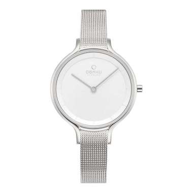 Jam Tangan Wanita Obaku V228LXCIMC Kyst Steel Silver White Dial Mesh Strap