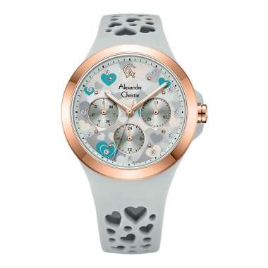 Jam Tangan Wanita Alexandre Christie Multifunction AC 2B04 BF RRGGR Ladies Pattern Dial Grey Rubber