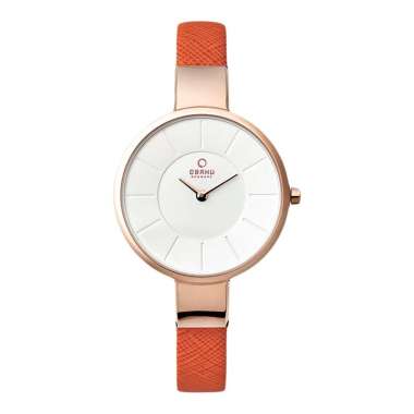 Jam Tangan Wanita Obaku V149LXVIRO Sol Pumpkin Silver White Dial Orange Leather Strap