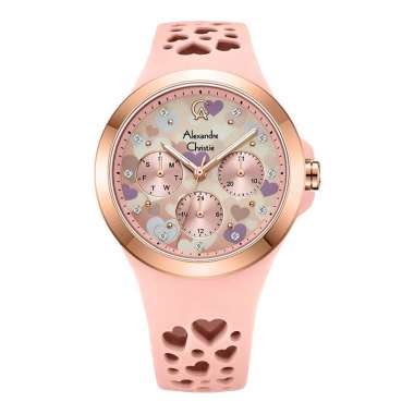 Jam Tangan Wanita Alexandre Christie Multifunction AC 2B04 BF RRGPN Ladies Pattern Dial Pink Rubber 