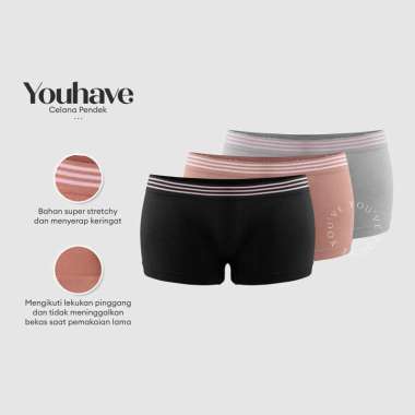You’ve ( YouHave ) 3pcs Celana Dalam Boxer Wanita Korset Celana Short Boxer Sport Slimming Boyshort