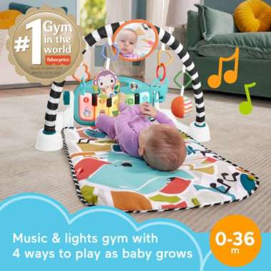Fisher-Price Glow And Grow Kick & Play Piano Gym Baby Playmat With Musical Learning Toy, Blue HRB13