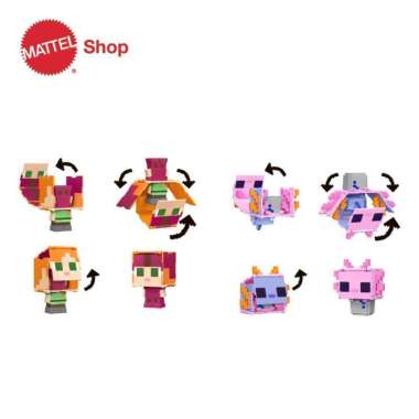 Minecraft Alex in Leather Armor and Pink Axolotl -Mainan Action Figure