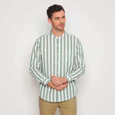 Platini Kemeja Salur Pria Lengan Panjang Katun Hijau Sage 961242 XXL