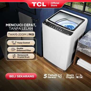 TCL Mesin Cuci 1 Tabung - Top Loading 9 KG - Honeycomb Crystal Drum - Auto Cleaning - Eight Wash Pro