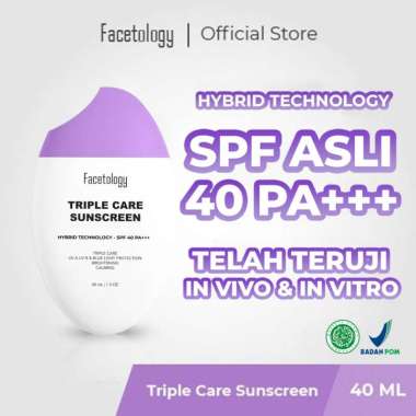 FACETOLOGY TripleCare Sunscreen | Acne Sunscreen | Tinted Sunscreen SPF 40 PA +++ 40ml Original - Fa