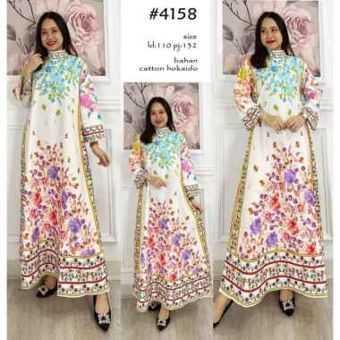 Gamis Dress Panjang Wanita Muslim Katun Premium Hokaido Bunga Lavender