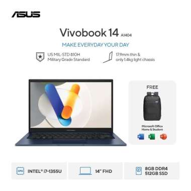 Asus Vivobook 14 i7 1355U 8GB 512 SSD 14` W11 OHS A1404VA-VIPS751MVIPS7851M VIPS7583M Asus Vivobook 