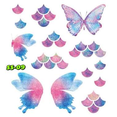 Stiker Tato Wajah Bentuk Kupu-Kupu/Stiker Sayap Kupu-Kupu Berkilau/Tato Wajah Tubuh Tangan Sementara