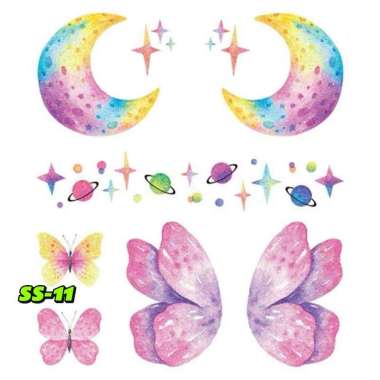 Stiker Tato Wajah Bentuk Kupu-Kupu/Stiker Sayap Kupu-Kupu Berkilau/Tato Wajah Tubuh Tangan Sementara