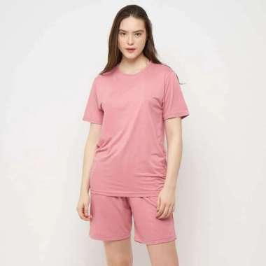 Cottonology Setelan Piyama Wanita Celana Pendek Polos Pink M