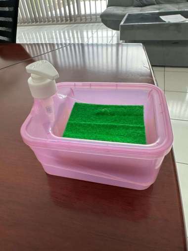 Dispenser Sabun Cair Cuci Piring Wadah Tempat Sabun Cuci Piring Kotak 2in1 650Ml Soap Pump Free Spon