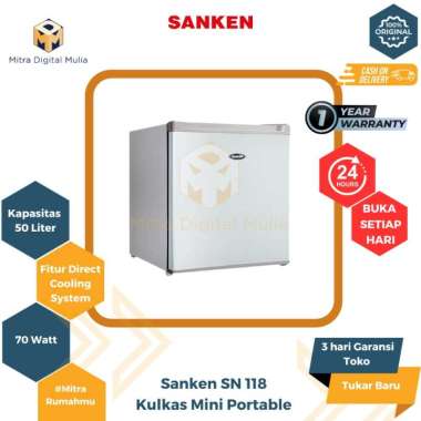 Sanken SN 118 KEG Kulkas Mini 1 Pintu Portable Silver