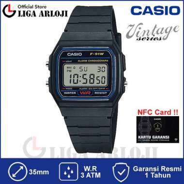 CASIO F-91W-1DG Jam Tangan Unisex Digital Vintage F91W F-91W-1 F 91W 1DG F91 Original Black