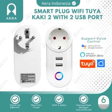 Smart Plug Wifi Tuya Kaki 2 With 2 Usb Port | Oversteker Ac Kaki 2 Tuya Smart Home Kaki 2 | Tuya Sma