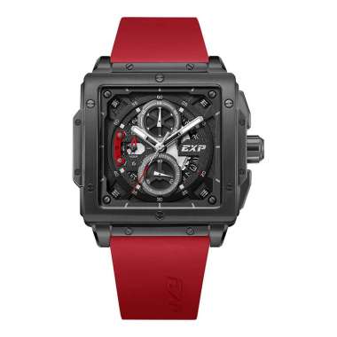 Jam Tangan Pria Expedition Chronograph E 6844 MC RIGBARE Men Black Dial Red Rubber Strap