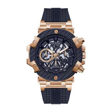 Jam Tangan Pria Guess Carbon GW0486G4 Chronograph Sunray Dial Navy Rubber with Leather Strap