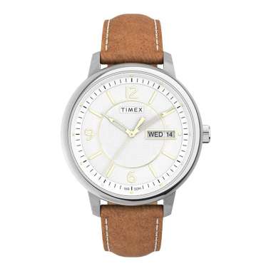 Jam Tangan Pria Timex Chicago TW2V28900 Silver Dial Brown Leather Strap