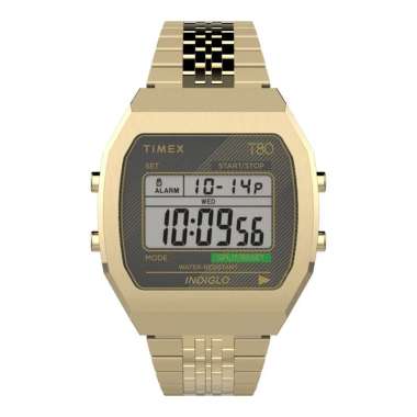 Jam Tangan Unisex Timex T80 TW2V74300 Digital Dial Gold Stainless Steel Strap