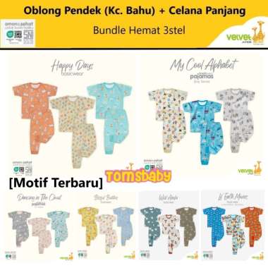 [TOMS] [Bundle Hemat 3stel] VELVET JUNIOR 3stel Oblong PENDEK + Celana PANJANG GIRL / BOY Motif Terb