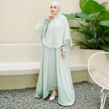 Lozy Hijab - Hanida Abaya Set (One Set Abaya Umroh Gamis Set Kerudung Syari) Mint