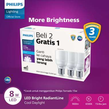 Lampu Philips Bohlam Multipack RadiantLine LEDBright 8W Putih