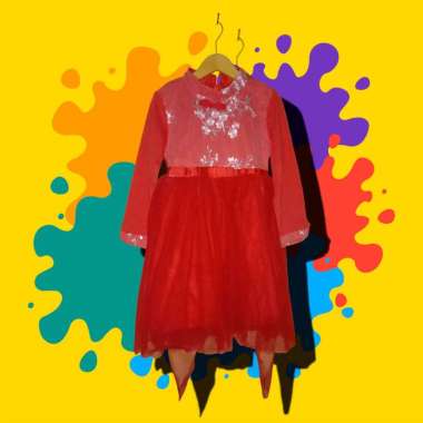 Dress Shanghai Gaun Pesta Anak 4-5 tahun Merah