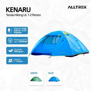 ALLTREK Tenda Hiking Ultralight KENARU 1-2 Person Camping Tent Double Green