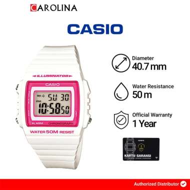 Jam Tangan Unisex Casio Standar W-215H-7A2 larm Chrono WR 50M Digital Dial White Resin Strap