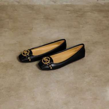 Sepatu MICHAEL KORS MK GHW BLACK FLAT SHOES 100% ORIGINAL 39