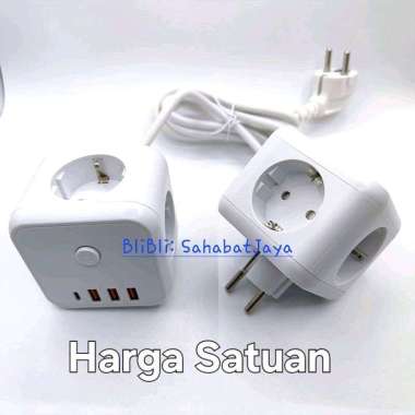Stop Kontak Colokan Listrik Kubus 7 in 1 Charger 3 USB 1 Type C + Kabel 1.5 meter Cube Sambungan Kab