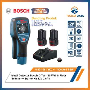 Bosch Wall & Floor Scanner / Metal Detector Bosch D-TECT 120 + Starter Kit Bosch 12V & Baterai Bosch
