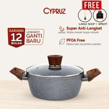 Cypruz Marble Series Gg.Coklat Kayu: Panci+Tutup 24 cm Free Soup Ladle 24 cm
