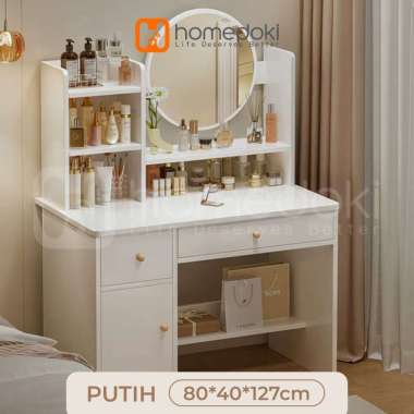 Homedoki Meja Rias Putih/Meja Rias Kecil/Meja Rias Minimalis/Meja Rias Lampu LED/Meja Rias Aesthetic