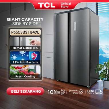 TCL Kulkas 2 Pintu Side by Side โ Kapasitas 547L - Metal Gray - Inverter - Lemari Es - P650SBS