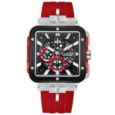 Jam Tangan Pria Balmer 8839 Analog Chronograph Kaca Sapphire Glass Rubber Original Merah