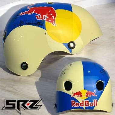 HELM SEPEDA NVR MOTIF HELM SEPEDA CORAK HELM SEPEDA DEWASA MOTIF HELM SEPEDA MURAH REDBULL CREAM BLU
