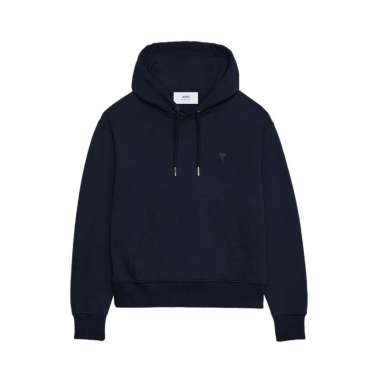 AMI Paris Ami De Coeur Loopback Cotton Hoodie Navy Blue S