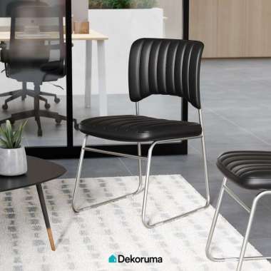 Dekoruma STAX Kursi Tamu Susun / Kursi Kantor Faux Leather/ Kursi Staff / Bangku Belajar - Hitam