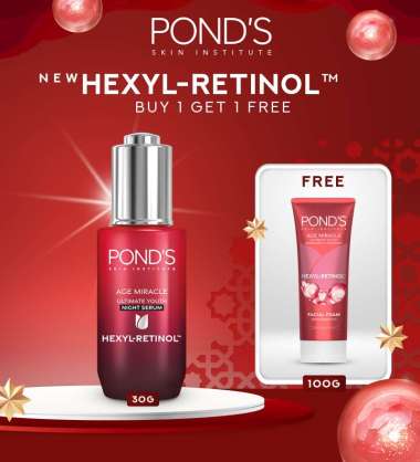 BUY Ponds Age Miracle Night Serum Ultimate Youth 30G FREE Ponds Age Miracle Youthful Glow Facial Treatment Cleanser 100 g