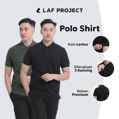 Polo Shirt Pria Lengan Pendek Kaos Berkerah Hitam Polos Premium Polos - LAF Project Army L