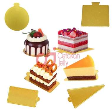 Cetakan Jelly Tatakan Alas Kue Cakeboard Mini Potong Slice Tiramisu Bulat 8 Cm Gold