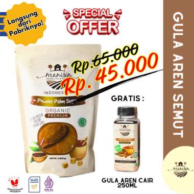Promo Manisin Gula Aren Semut 1 Kg & Gula Aren Cair 250 ml